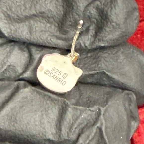 Hello Kitty Sterling Silver Earrings - marked 925/Sanrio pierced w/small crystal - Picture 5 of 5